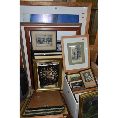 517 - A QUANTITY OF PAINTINGS AND PRINTS ETC, to include nine watercolours depicting landscapes, signed J ... 