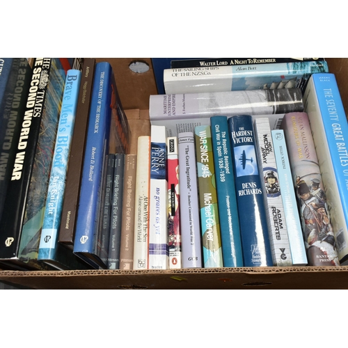 550 - FIVE BOXES AND LOOSE BOOKS AND FRAMED CIGARETTE CARDS, to include approximately sixty five books, in... 