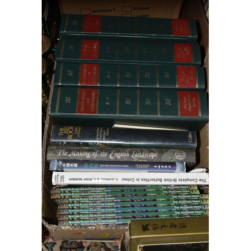 552 - FIVE BOXES OF BOOKS, over eighty hardback and paperback titles to include gardening, travel and hist... 