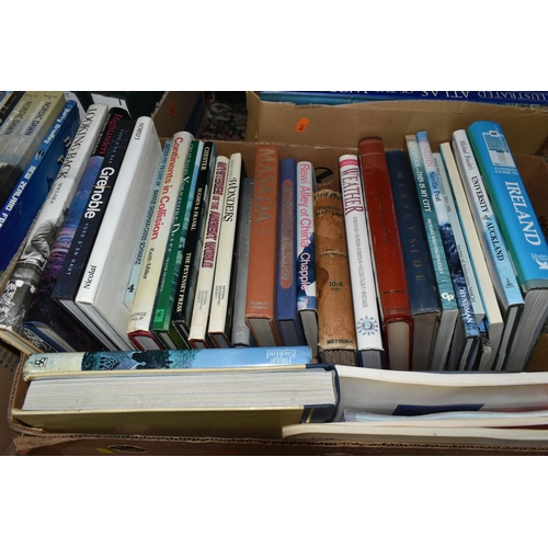 552 - FIVE BOXES OF BOOKS, over eighty hardback and paperback titles to include gardening, travel and hist... 