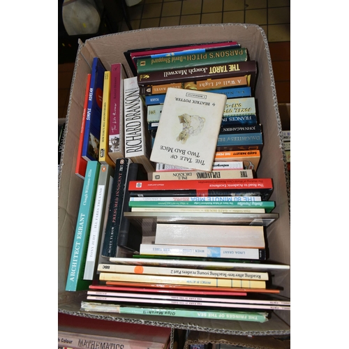 555 - SIX BOXES OF BOOKS, approximately one hundred and fifty hardback and paperback titles to include fic... 