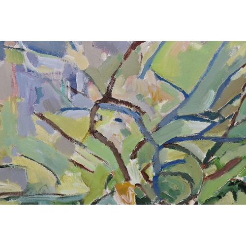 560 - A MODERN LATE 20TH CENTURY ABSTRACT LANDSCAPE, no visible signature, oil on canvas, approximate size... 