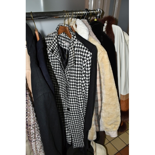 562 - A COLLECTION OF LADIES AND GENTS JACKETS, COATS AND HATS, comprising a ladies Aquascutum raincoat wi... 