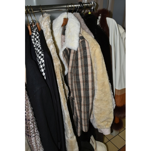 562 - A COLLECTION OF LADIES AND GENTS JACKETS, COATS AND HATS, comprising a ladies Aquascutum raincoat wi... 