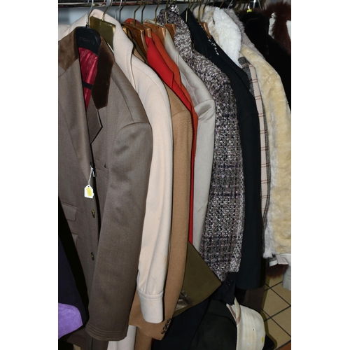 562 - A COLLECTION OF LADIES AND GENTS JACKETS, COATS AND HATS, comprising a ladies Aquascutum raincoat wi... 