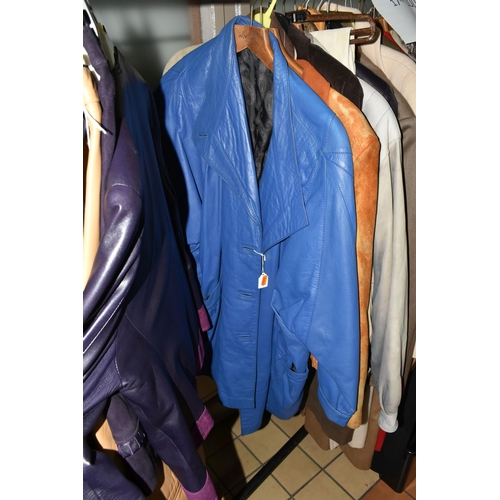 563 - A GROUP OF VINTAGE LEATHER AND SUEDE MEN'S AND LADIES JACKETS AND SUITS, comprising a 'Pioneer Wear'... 