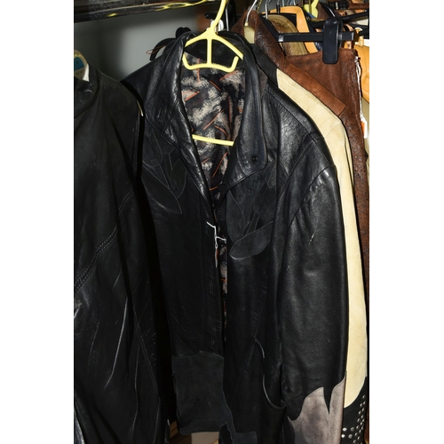 563 - A GROUP OF VINTAGE LEATHER AND SUEDE MEN'S AND LADIES JACKETS AND SUITS, comprising a 'Pioneer Wear'... 