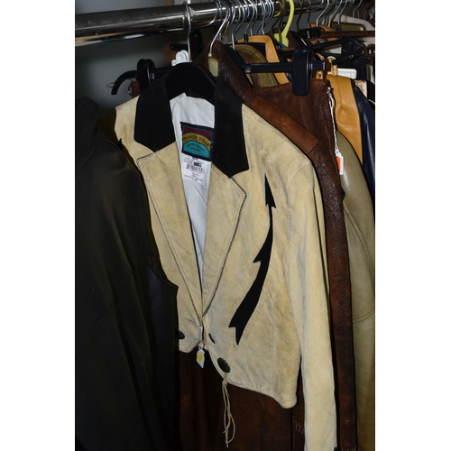 563 - A GROUP OF VINTAGE LEATHER AND SUEDE MEN'S AND LADIES JACKETS AND SUITS, comprising a 'Pioneer Wear'... 