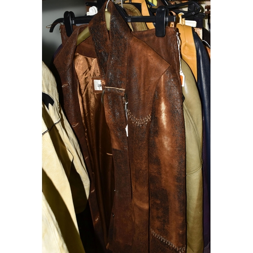 563 - A GROUP OF VINTAGE LEATHER AND SUEDE MEN'S AND LADIES JACKETS AND SUITS, comprising a 'Pioneer Wear'... 