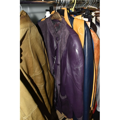 563 - A GROUP OF VINTAGE LEATHER AND SUEDE MEN'S AND LADIES JACKETS AND SUITS, comprising a 'Pioneer Wear'... 