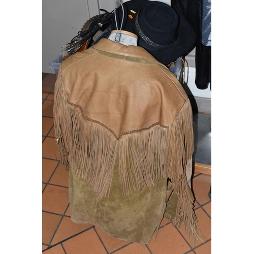 564 - A GROUP OF FIVE MEN'S VINTAGE LEATHER JACKETS, comprising a fringed beige leather jacket, size L, a ... 