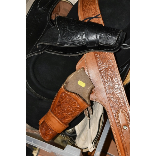 565 - TWO BOXES OF AMERICAN WESTERN STYLE COWBOY BOOTS AND BELTS, to include four pairs of leather 'Cowboy... 