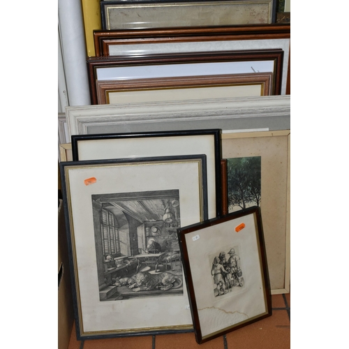 566 - A QUANTITY OF PAINTINGS AND PRINTS ETC, to include two etchings after Albrecht Durer 'Three peasants... 