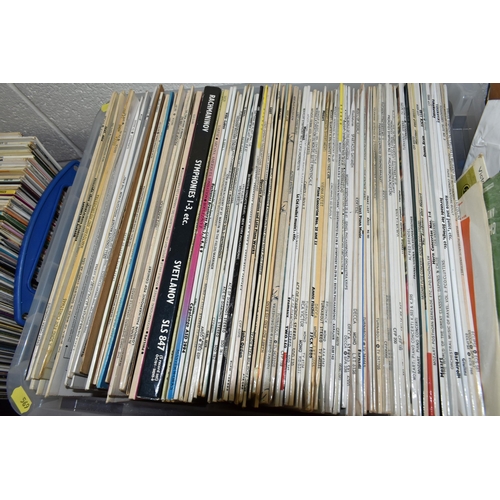 569 - FOUR BOXES OF CLASSICAL LP RECORDS AND A SMALL QUANTITY OF SINGLES RECORDS, LP's include works by Be... 