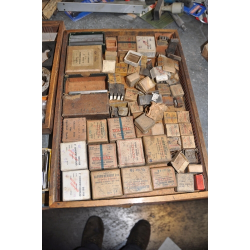 915 - TWO TRAYS CONTAINING BSP, UNF AND WHITWORTH TAPS, DIES AND CHASERS (this lot is located at another l... 