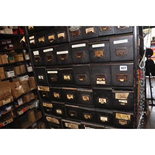 937 - AN EARLY TO MID 20th CENTURY SEVENTY SIX DRAWER CABINET with what appears to be red hardwood drawer ... 