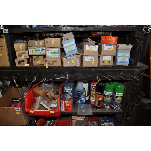 940 - A LARGE QUANTITY OF TOOLS AND ACCESSORIES including screw eyes, screw hooks, glues, air cans, cuttin... 