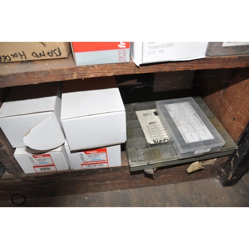 947 - SEVEN PLASTIC TRAYS, NINE PARTIAL AND FULL BOXES AND BAGS containing Woodruff keys, Spring pins, shi... 