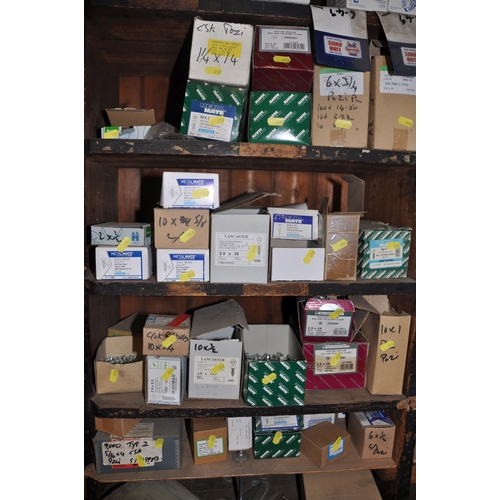 958 - A LARGE QUANTITY OF PARTIAL AND FULL BOXES OF SELF TAPPING SCREWS, plastic pipe caps etc (this lot i... 