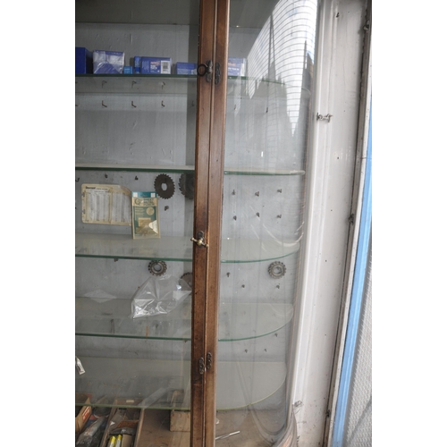 996 - A VICTORIAN SHOP DISPLAY CABINET with quarter round glazed end, straight glass door and flat mahogan... 