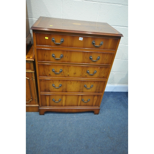 1197 - A SELECTION OF YEW WOOD FURNITURE, to include a chest of five graduating drawers, width 80cm x depth... 