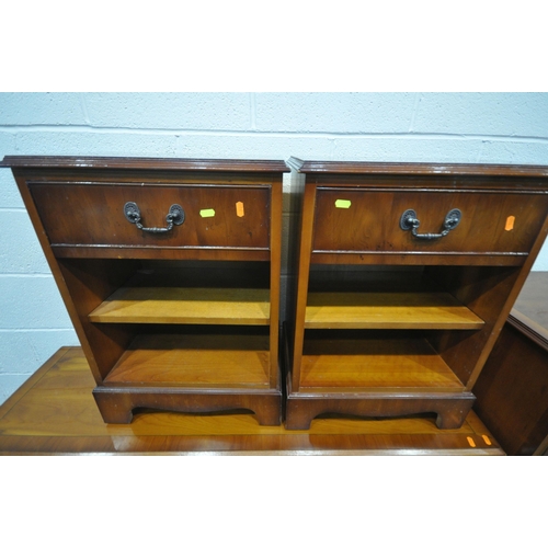 1197 - A SELECTION OF YEW WOOD FURNITURE, to include a chest of five graduating drawers, width 80cm x depth... 