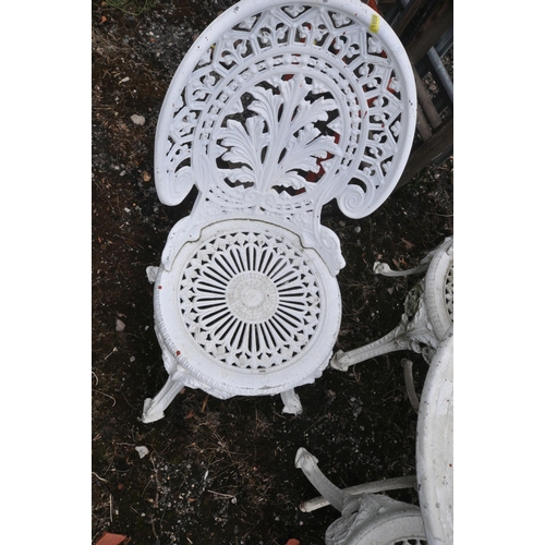 1002 - A WHITE PAINTED ALUMINIUM FIVE PIECE BISTRO SET, comprising a circular table, diameter 69cm x height... 