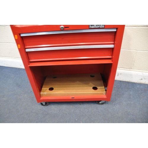 1071 - A HALFORDS STACKING MECHANICS TWO PIECE TOOL CHEST containing spanners, two partial socket sets and ... 