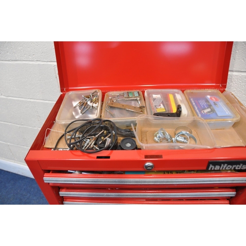 1071 - A HALFORDS STACKING MECHANICS TWO PIECE TOOL CHEST containing spanners, two partial socket sets and ... 