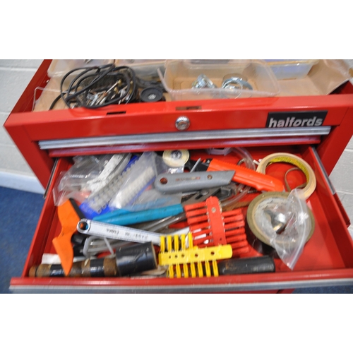 1071 - A HALFORDS STACKING MECHANICS TWO PIECE TOOL CHEST containing spanners, two partial socket sets and ... 