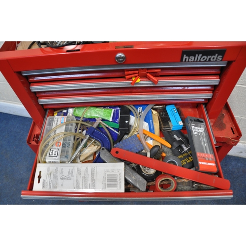 1071 - A HALFORDS STACKING MECHANICS TWO PIECE TOOL CHEST containing spanners, two partial socket sets and ... 