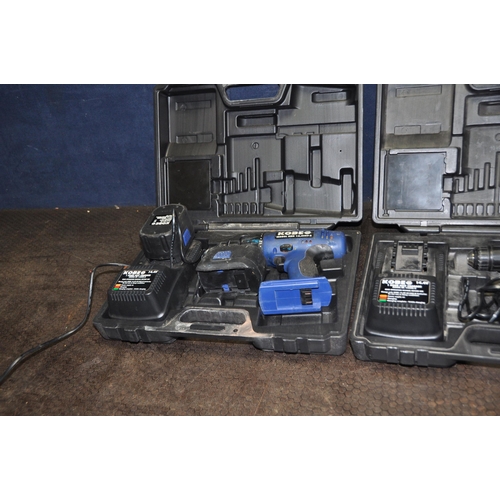 1077 - TWO CASED KOBE ABH 14,4 VET-2 CORDLESS DRILLS with two chargers and three batteries (both PAT pass a... 