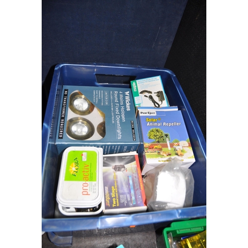 1082 - THREE PLASTIC TRAYS CONTAINING PLUMBING AND ELECTRICAL EQUIPMENT including Arctic Spray, fittings, p... 