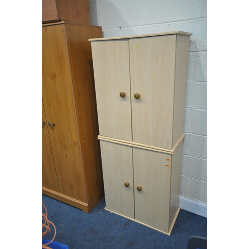 1202 - A SELECTION OF MATCHING PINE EFFECT MODERN BEDROOM FURNITURE, to include a 2 door wardrobe, width 78... 