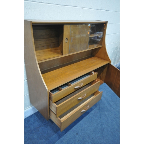 1208 - A MID CENTURY AVALON TEAK HIGHBOARD, with glazed sliding door display section and single teak slidin... 