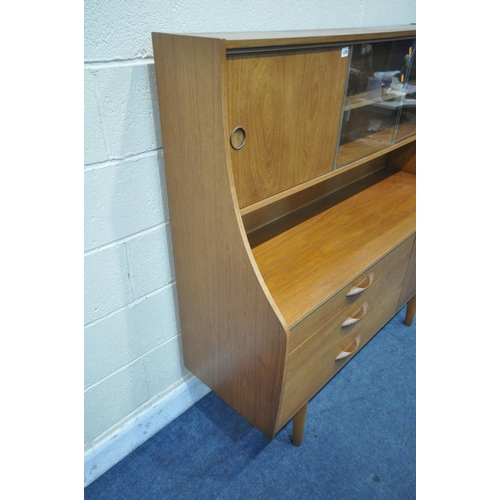 1208 - A MID CENTURY AVALON TEAK HIGHBOARD, with glazed sliding door display section and single teak slidin... 