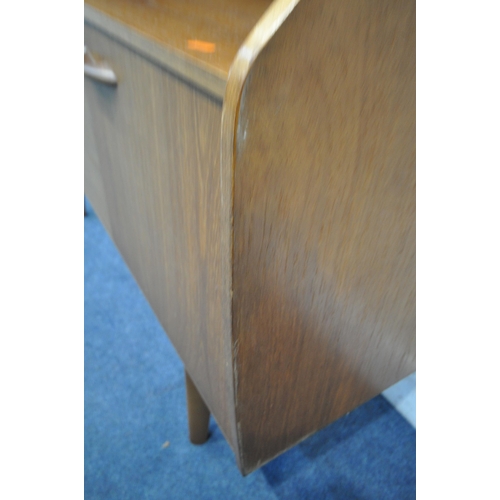 1208 - A MID CENTURY AVALON TEAK HIGHBOARD, with glazed sliding door display section and single teak slidin... 