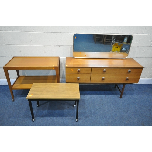 1209 - A MID CENTURY TEAK AVALON DRESSING TABLE, with a single rectangular mirror and four drawers, width 1... 