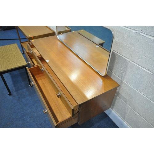 1209 - A MID CENTURY TEAK AVALON DRESSING TABLE, with a single rectangular mirror and four drawers, width 1... 