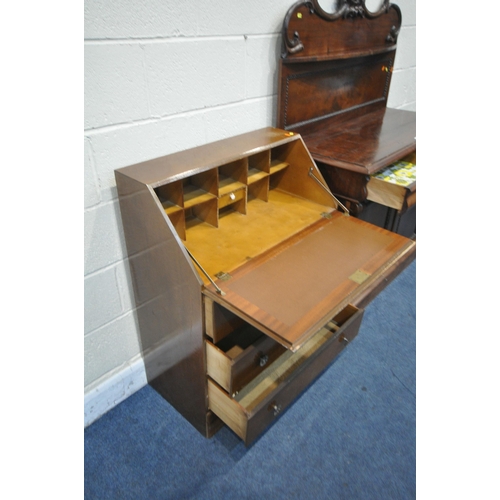 1210 - A VICTORIAN MAHOGANY CHIFFONIER, the raised back with scrolled foliate details and a single shelf, t... 