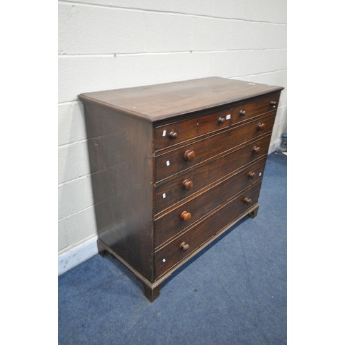 1213 - A GEORGIAN MAHOGANY CHEST OF TWO SHORT OVER FOUR LONG GRADUATED DRAWERS, on bracket feet, length 126... 