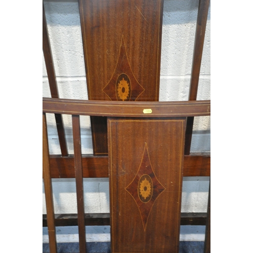 1216 - AN EDWARDIAN MAHOGANY 4FT6 BEDSTEAD, with side rails and slats (condition - scuffs and scratches)