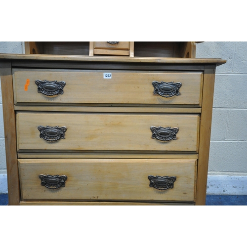 1222 - AN ART NOUVEAU STYLE SATINWOOD DRESSING CHEST, with triple mirror and single small drawer, above thr... 