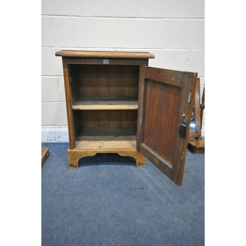 1223 - A VICTORIAN AND LATER PINE SINGLE DOOR POT CUPBOARD, on bracket feet, width 60cm x depth 49cm x heig... 