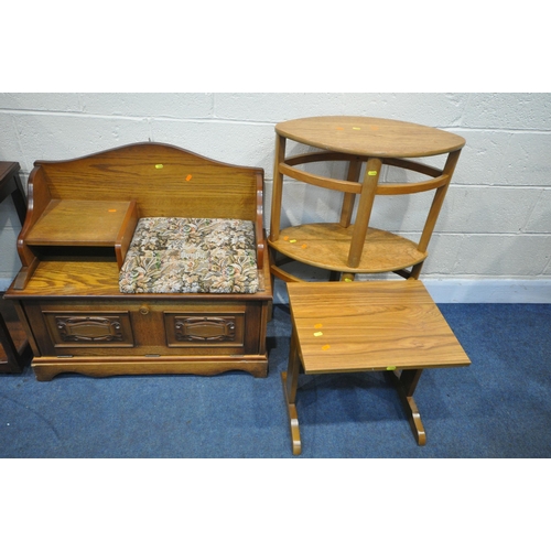 1237 - A SELECTION OF OCCASIONAL FURNITURE, to include an oak telephone seat, two oak nesting table section... 