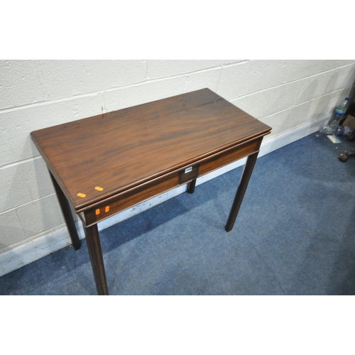 1240 - A GEORGIAN MAHOGANY RECTANGULAR FOLD OVER CARD TABLE, 92cm squared x depth 46cm x height 74cm (condi... 