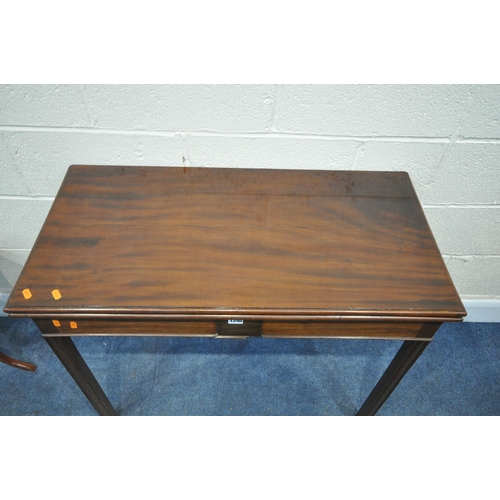 1240 - A GEORGIAN MAHOGANY RECTANGULAR FOLD OVER CARD TABLE, 92cm squared x depth 46cm x height 74cm (condi... 