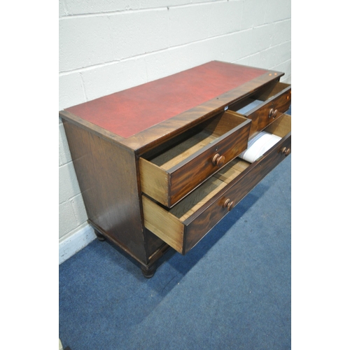 1243 - A VICTORIAN FLAME MAHOGANY CHEST OF TWO SHORT OVER TWO LONG DRAWERS, with later leatherette alterati... 