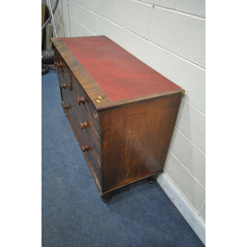 1243 - A VICTORIAN FLAME MAHOGANY CHEST OF TWO SHORT OVER TWO LONG DRAWERS, with later leatherette alterati... 