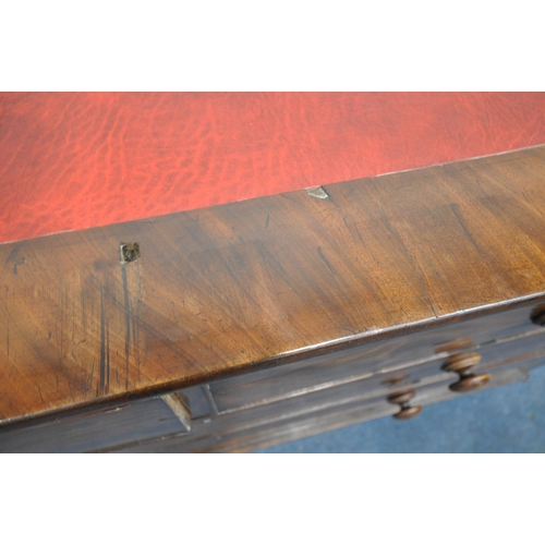 1243 - A VICTORIAN FLAME MAHOGANY CHEST OF TWO SHORT OVER TWO LONG DRAWERS, with later leatherette alterati... 